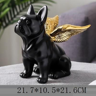 French Bulldog Statue Animals Golden Wings Black Dog Art Sculpture Ceramics Craft Nordic Modern Home Decor Ornament R4312