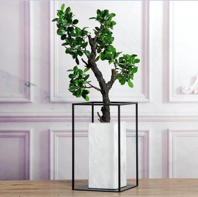 Natural Stone Marble Vase Gold/metal Frame Table Top Luxury Vase Sample Room Luxury Design Vase Flower Pots