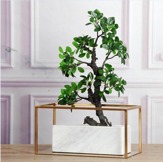 Natural Stone Marble Vase Gold/metal Frame Table Top Luxury Vase Sample Room Luxury Design Vase Flower Pots