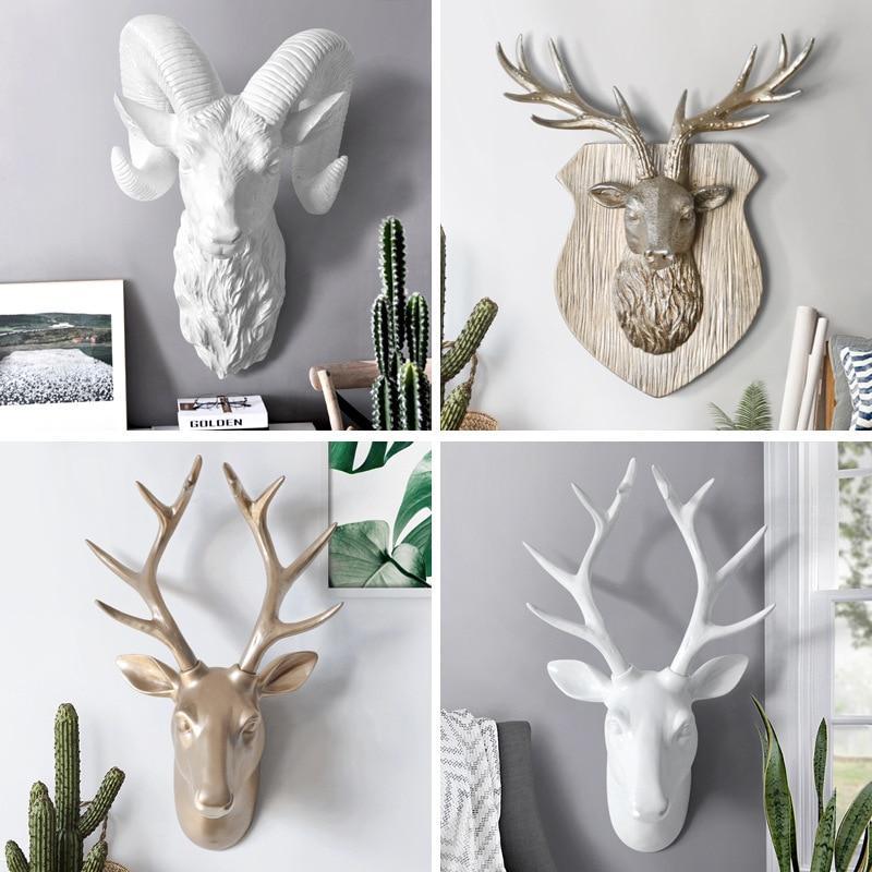 Original European Animal Deer Head Antelope Hanging Stereo Creative Living Room Mural Wall Background Decoration Resin Craft